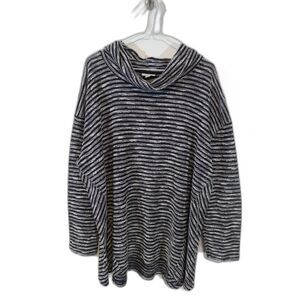 J Jill Cowl Neck Striped Boucle Sweater - Black/White 3X